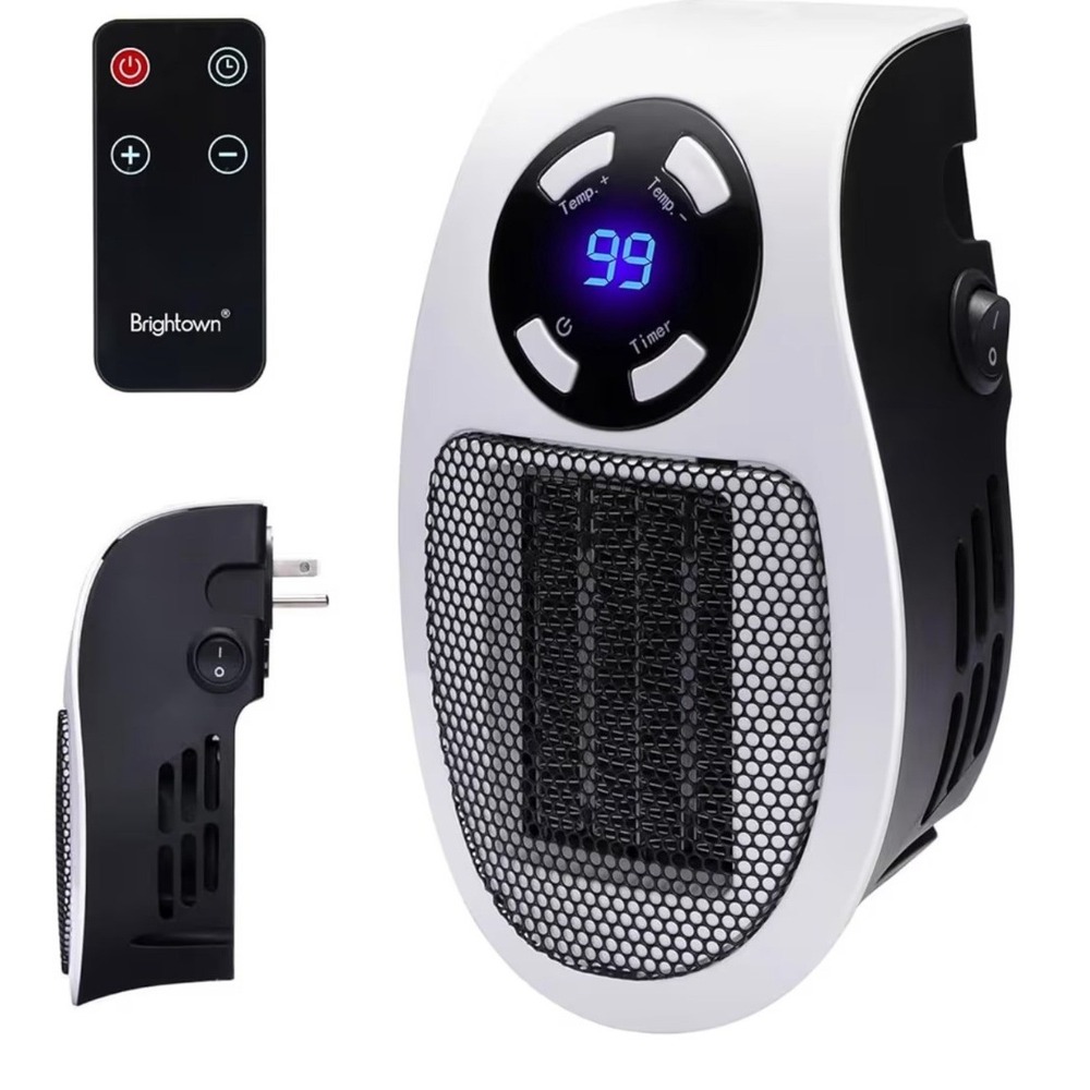 Brightown Personal Electric Ceramic Heater 450W Wall Outlet Space Heater Remote